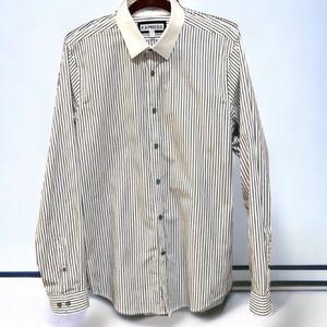 EXPRESS Extra Slim Fit stripe 100% cotton Dress Shirt M 15-15 1/2 white/blue NEW